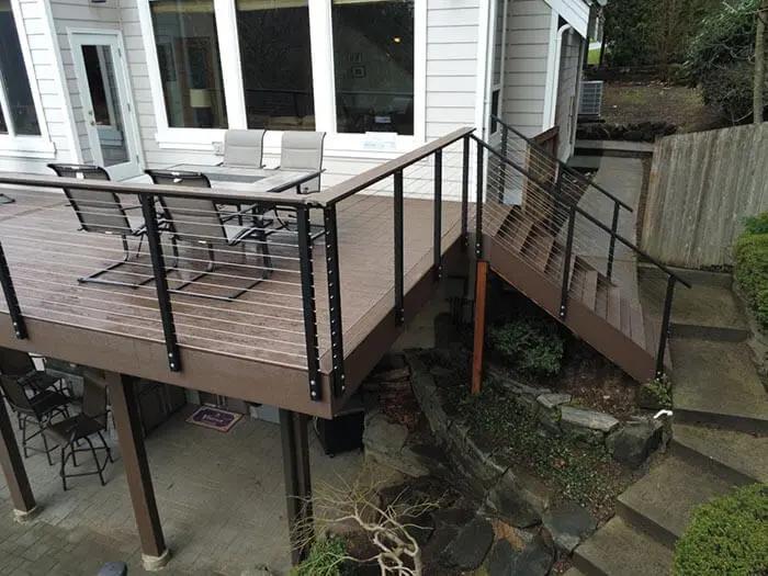 Bellevue deck overlooking Seattle with cable railing.