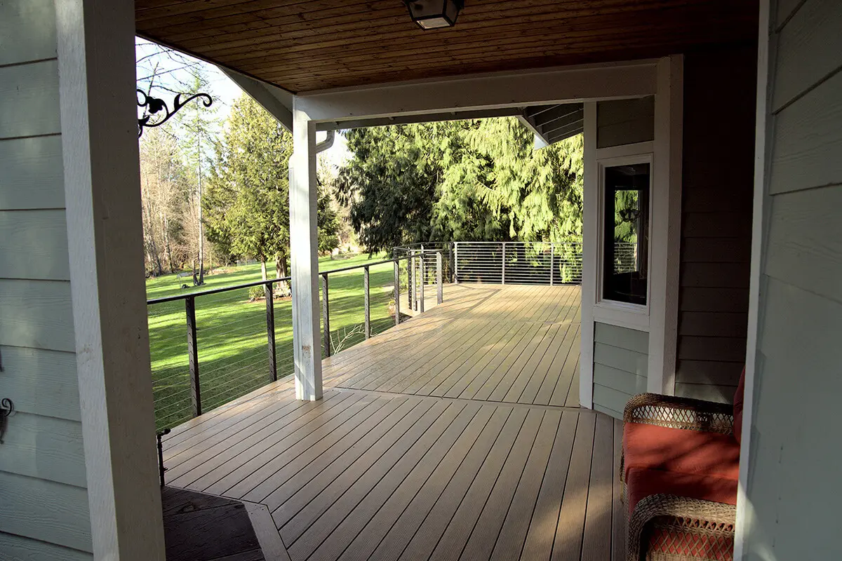 Deck construction with covered space