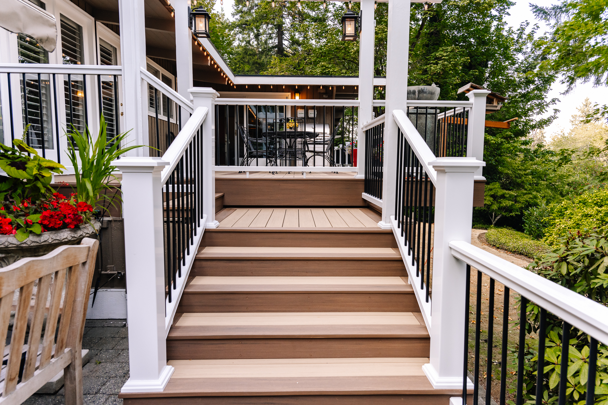 Traditional Composite Railing with Two-toned Deck and Pergola in ...